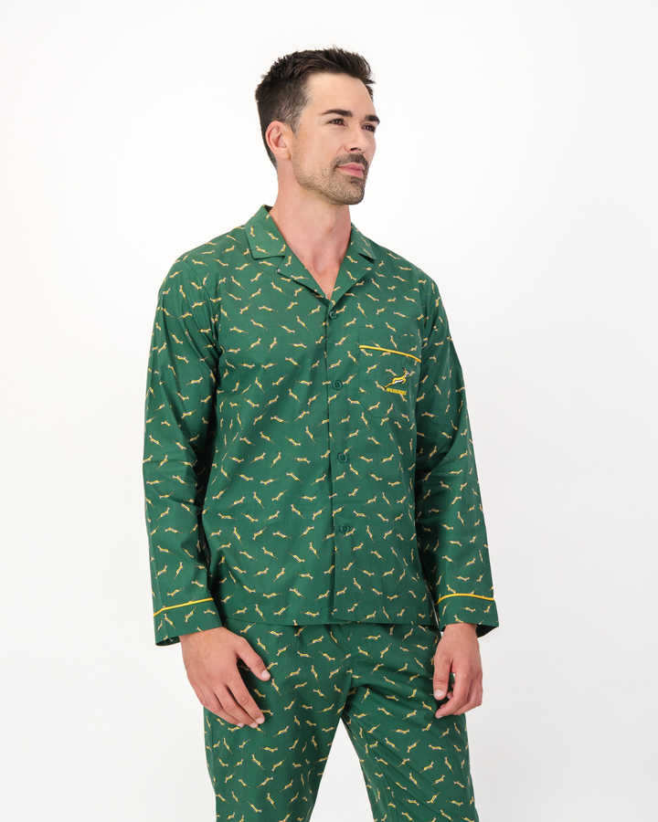 Mens Long Pyjamas - Custom Springboks Yellow Bok on Green