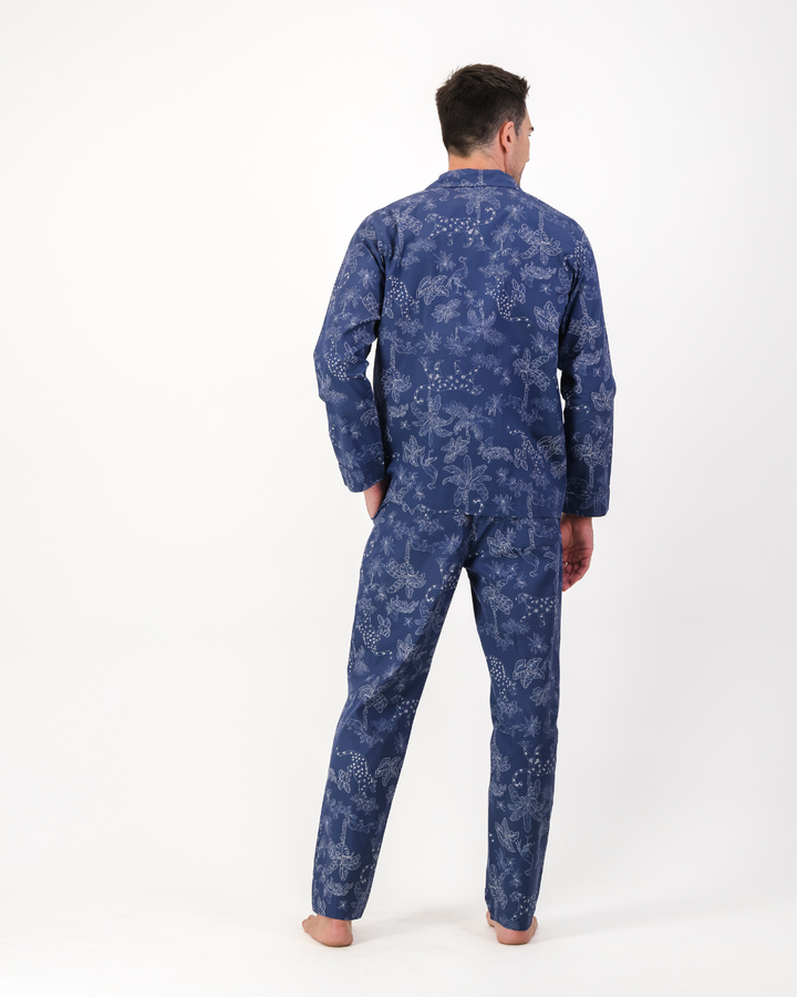 Mens Long Pyjamas - Tropical Leopard on Navy