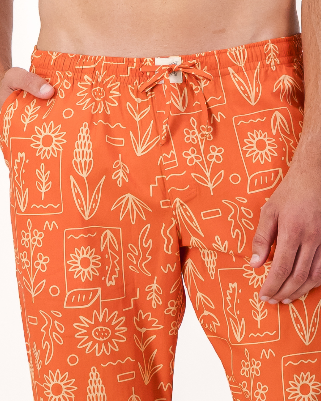 Mens Lounge Pants - Stone Floral On Red