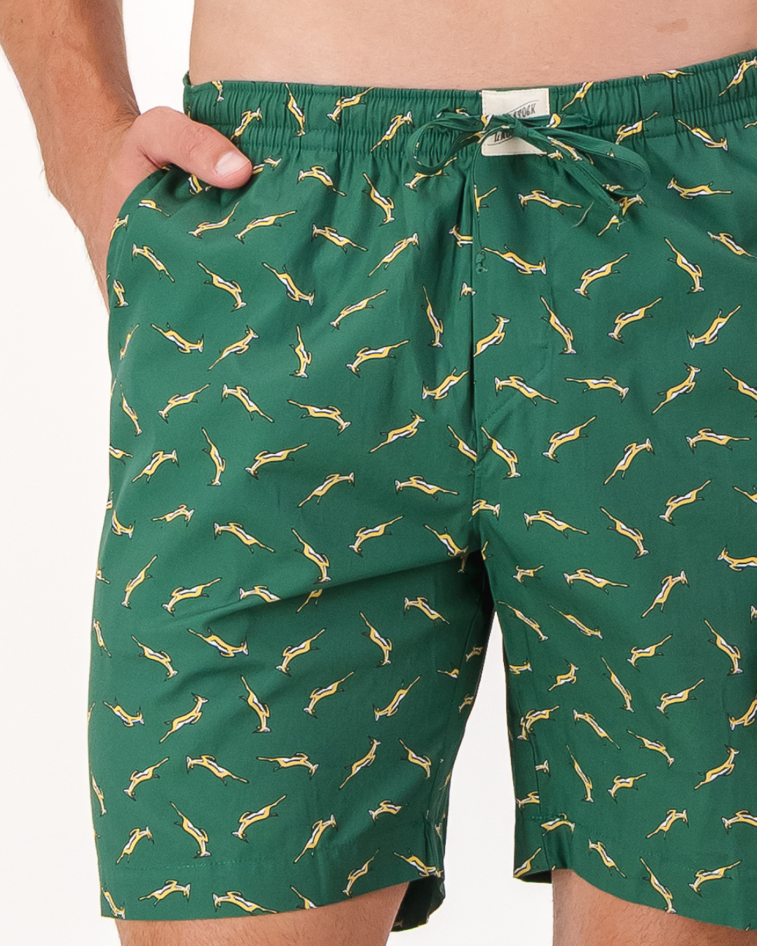 Mens Lounge Shorts - Custom Springboks Yellow Bok on Green