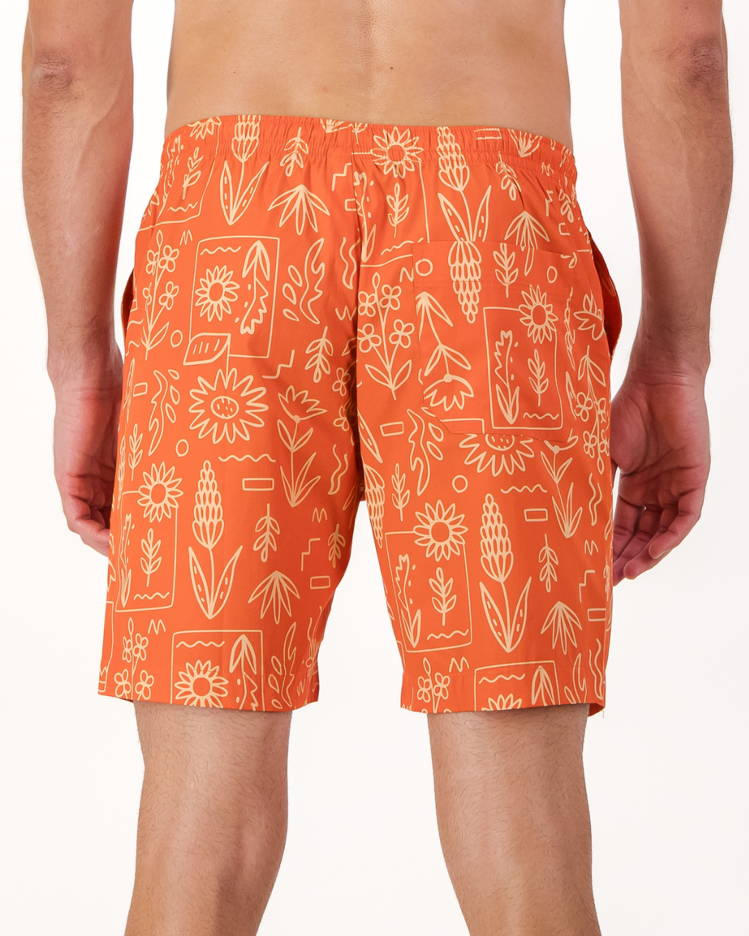 Mens Lounge Shorts - Stone Floral On Red