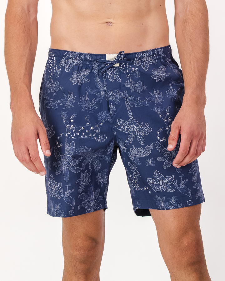 Mens Lounge Shorts - Tropical Leopard on Navy