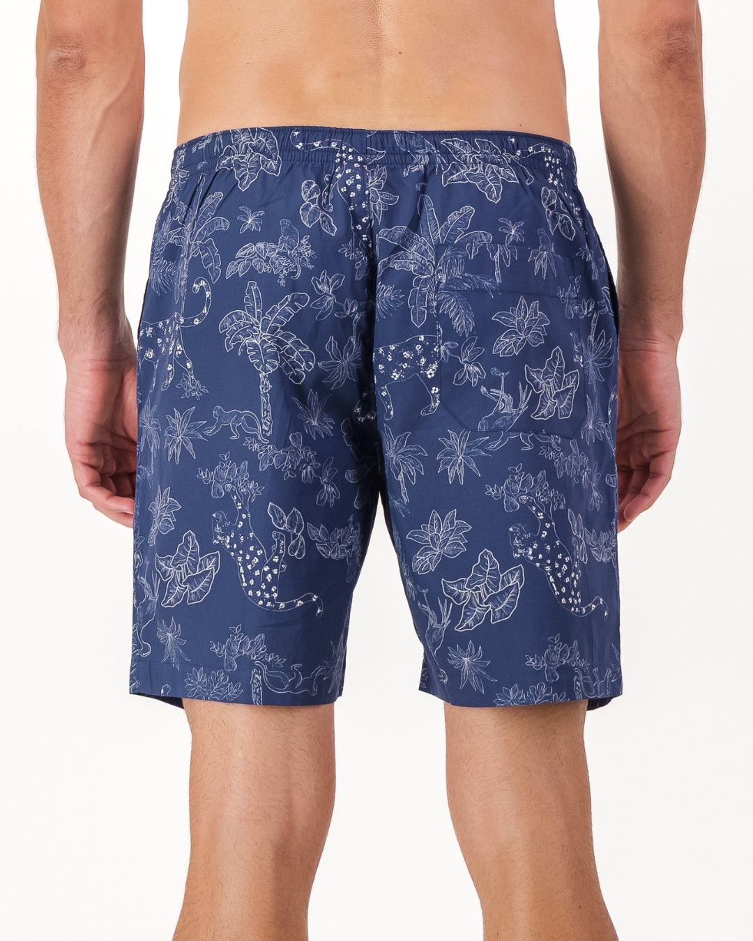 Mens Lounge Shorts - Tropical Leopard on Navy