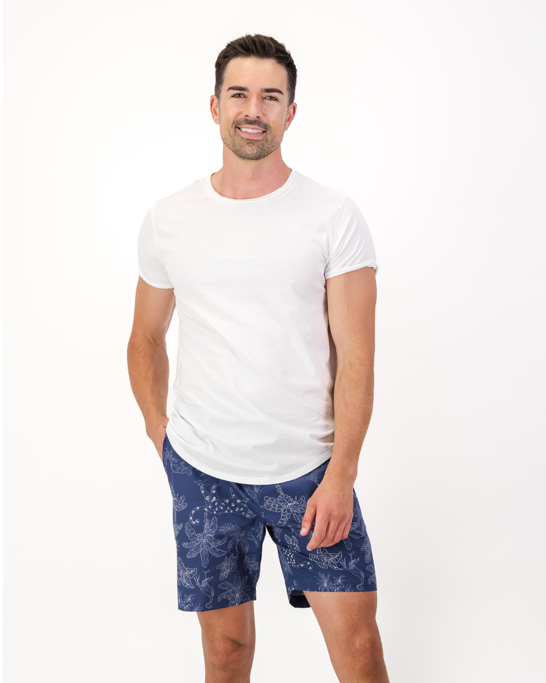 Mens Lounge Shorts - Tropical Leopard on Navy