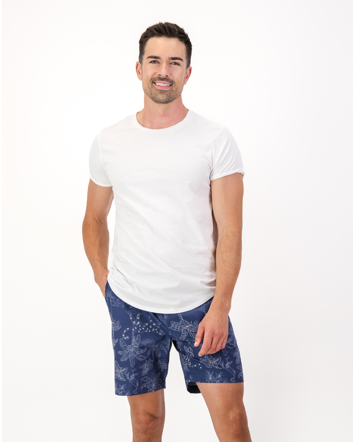 Mens Lounge Shorts - Tropical Leopard on Navy