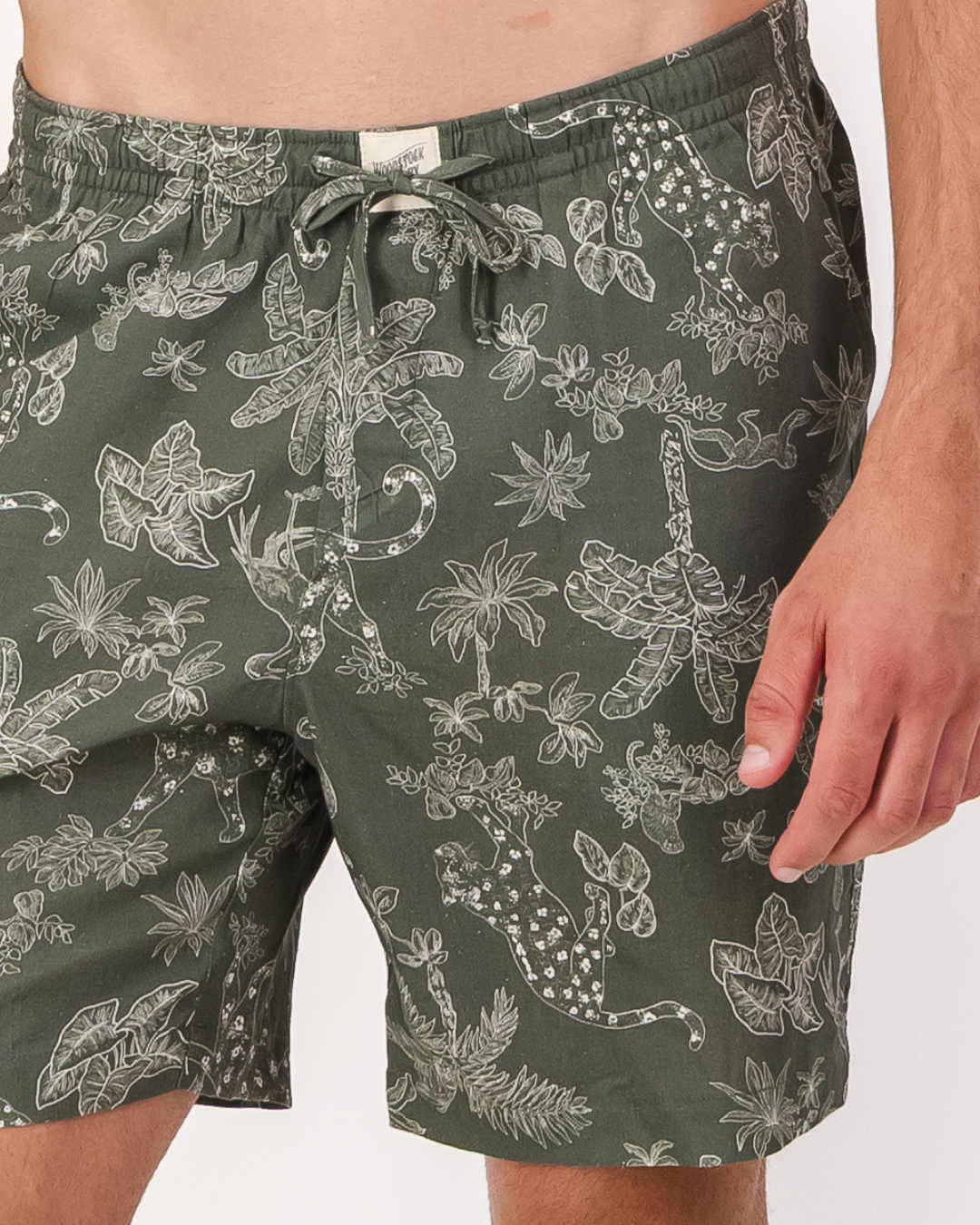 Mens Lounge Shorts - Tropical Leopard on Olive