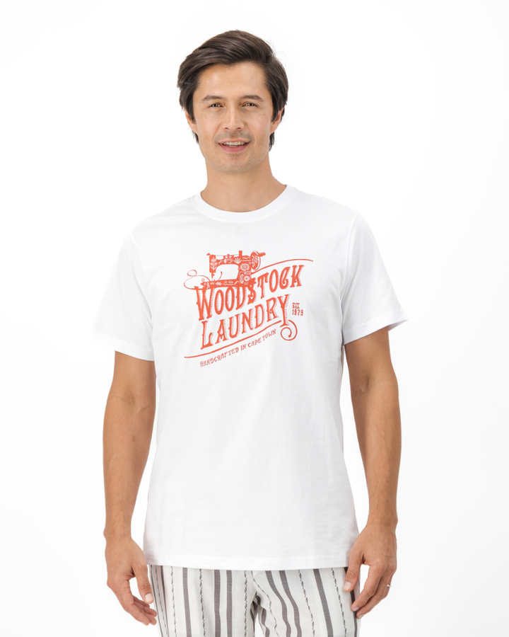 Mens T-Shirt - Stone Floral Logo on White