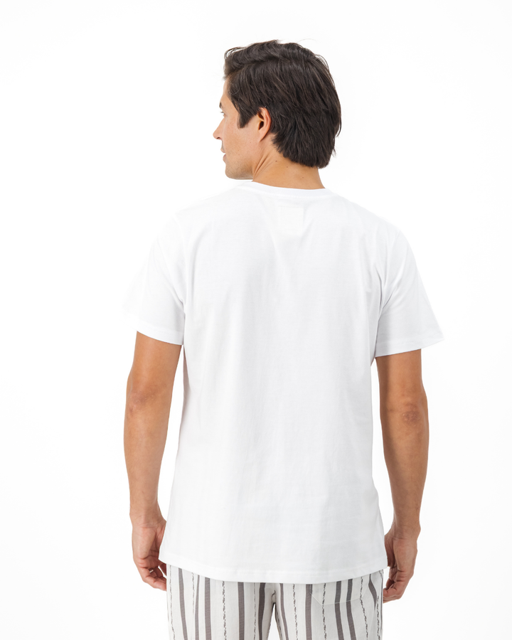 Mens T-Shirt - Stone Floral Logo on White