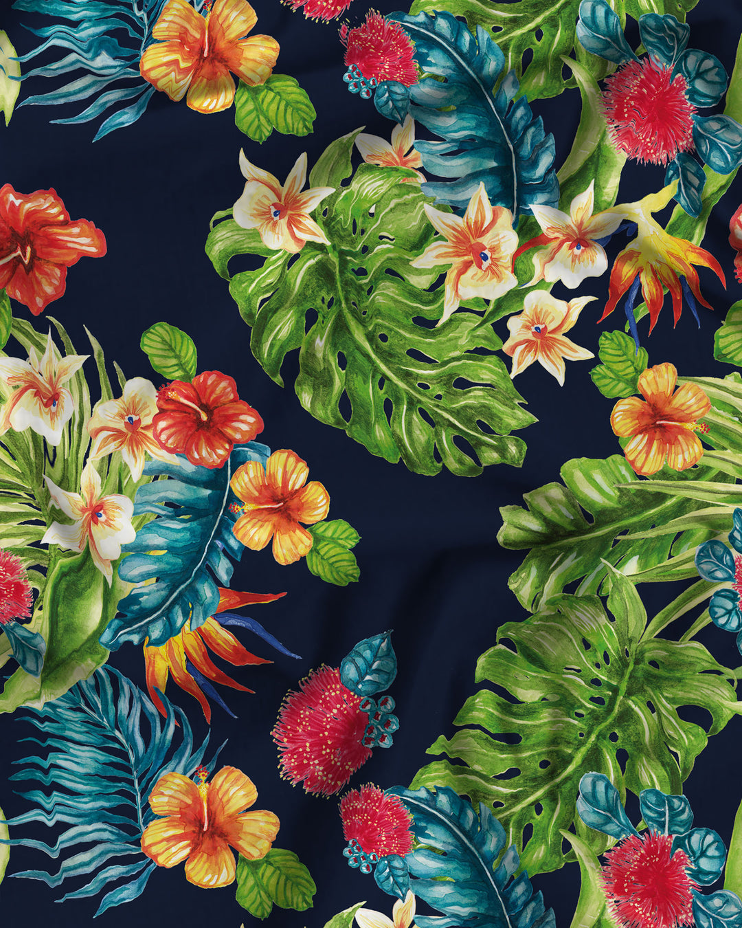 Close up of navy floral organic cotton fabric detail