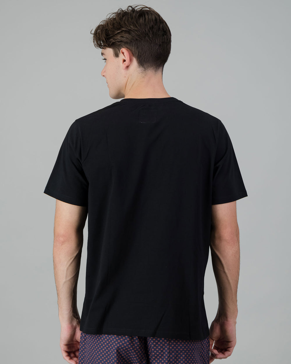 Mens T-Shirt - Warm Grey Hipster on Black Back - Woodstock Laundry