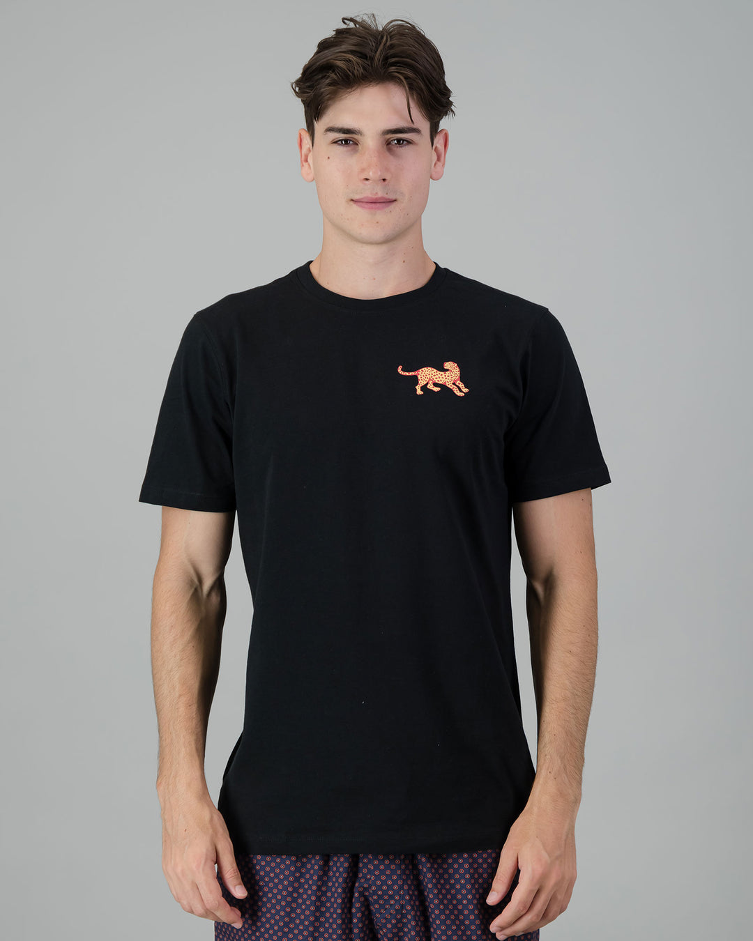 Mens T-Shirt - Red Leopard on Black Front - Woodstock Laundry