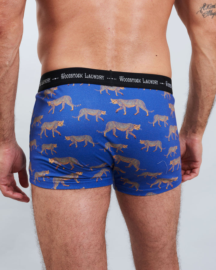 Mens Boxer Briefs Blue Cheetahs Back - Woodstock Laundry