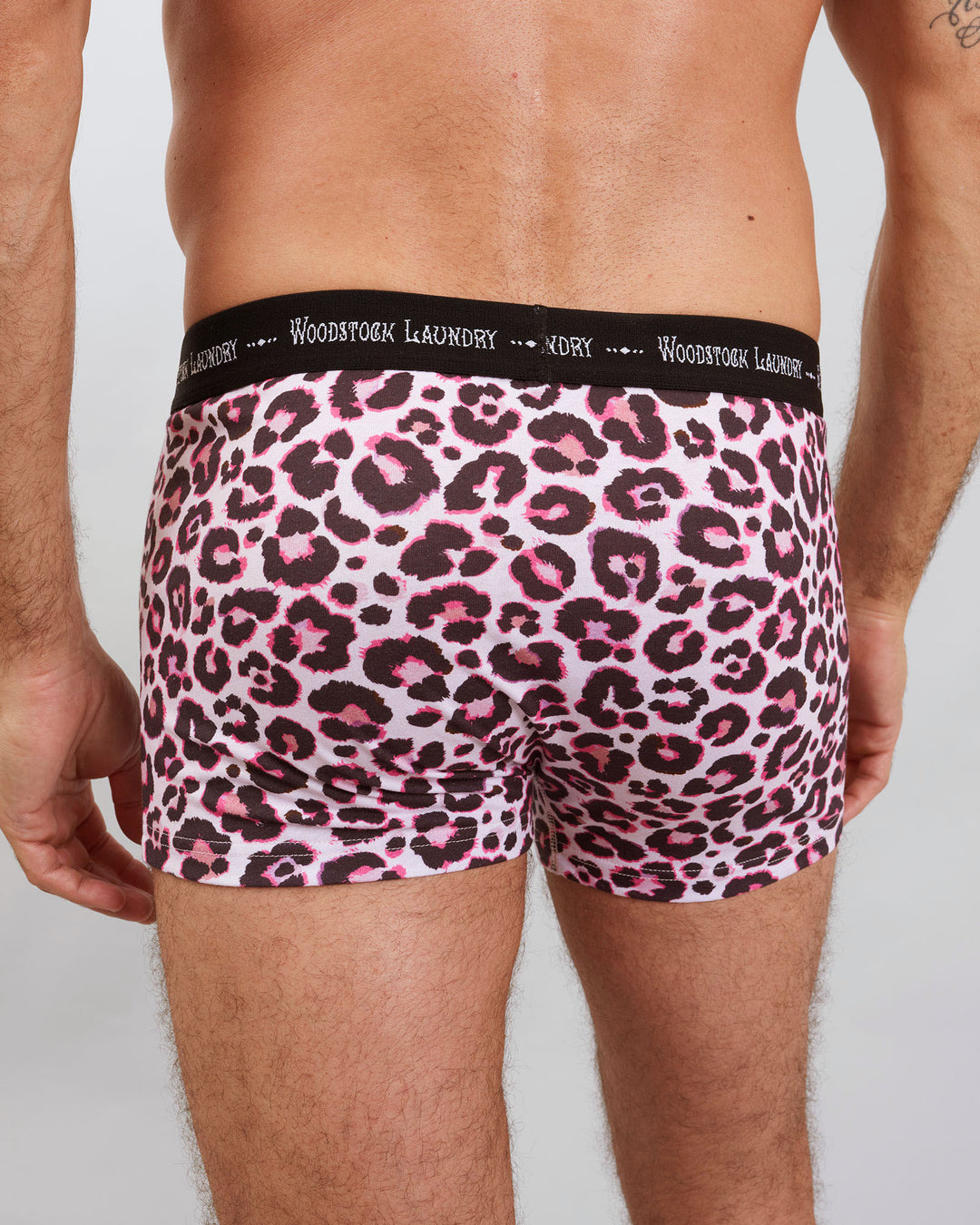 Mens Boxer Briefs Leopard Skin Pink Back - Woodstock Laundry