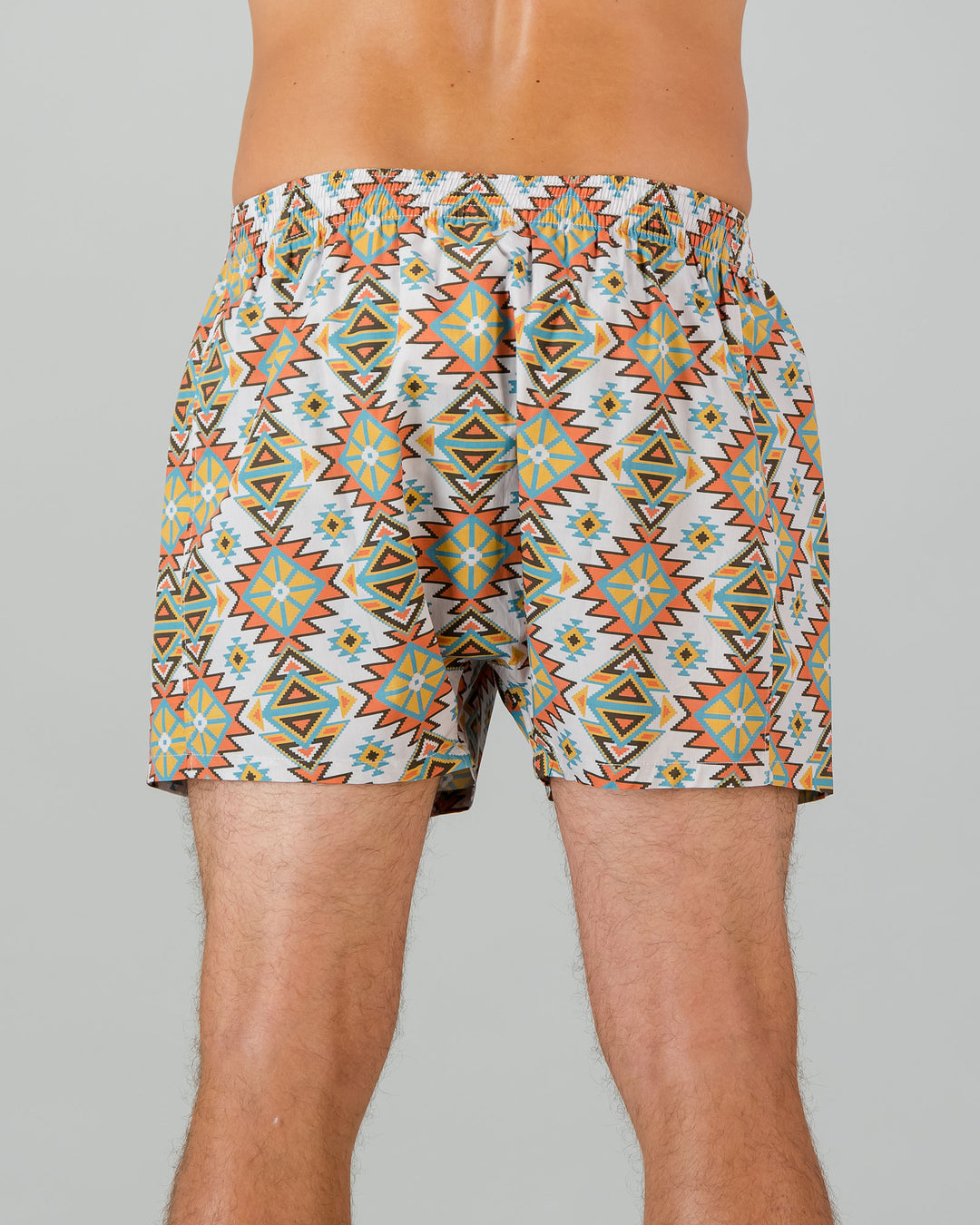 Mens Boxer Shorts - Aztec Off White Back  - Woodstock Laundry