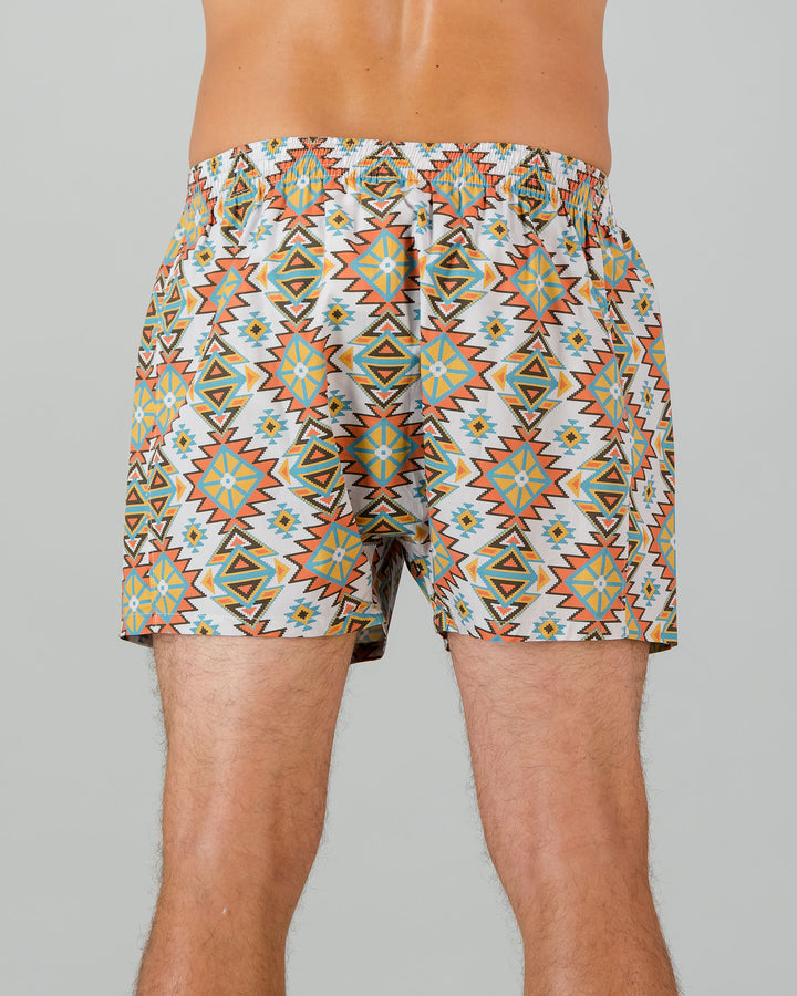 Mens Boxer Shorts - Aztec Off White Back  - Woodstock Laundry