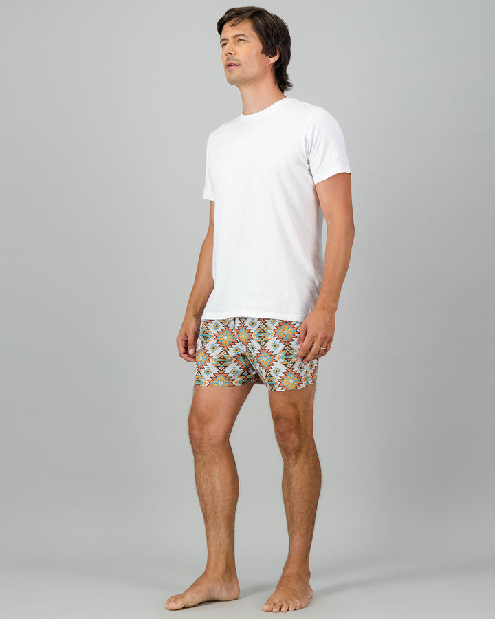 Mens Boxer Shorts - Aztec Off White Full Body  - Woodstock Laundry