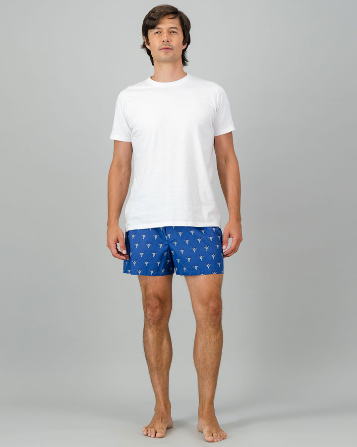 Mens Boxer Shorts - Eland Heads on Blue Full Length - Woodstock Laundry