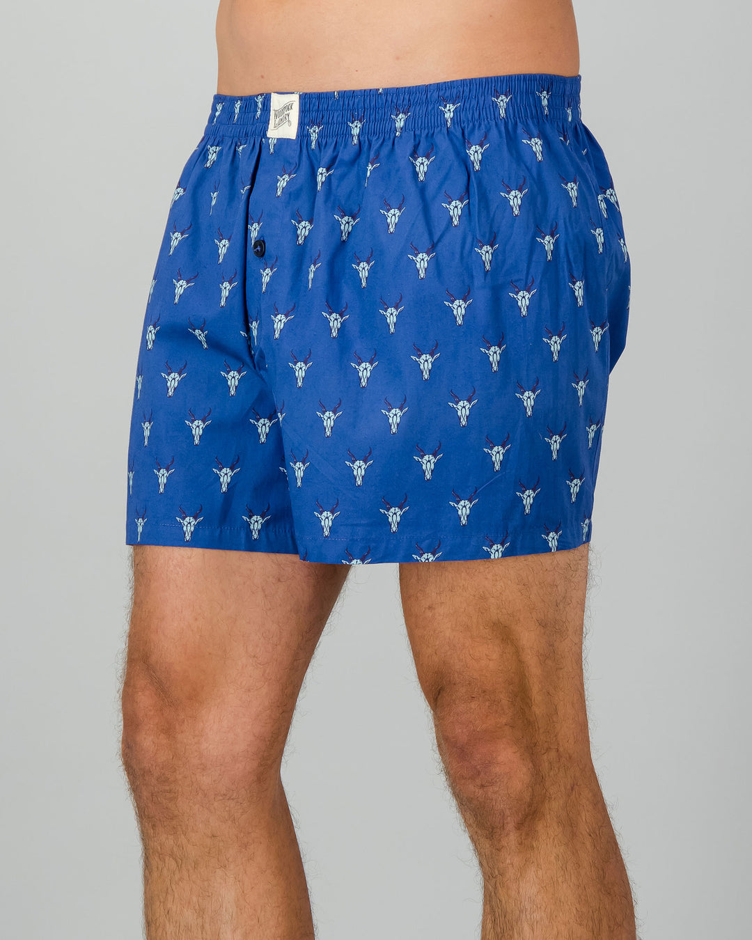 Mens Boxer Shorts - Eland Heads on Blue Side - Woodstock Laundry