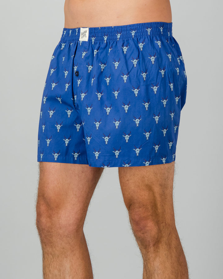 Mens Boxer Shorts - Eland Heads on Blue Side - Woodstock Laundry