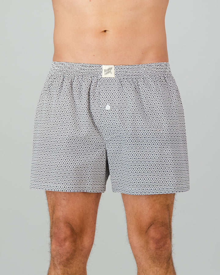 Mens Boxer Shorts - Black Hexagon on White
