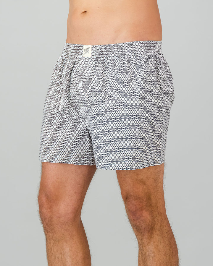 Mens Boxer Shorts - Black Hexagon on White