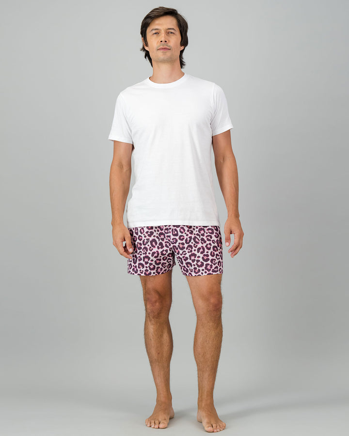 Mens Boxer Shorts Leopard Skin Pink Full Body Front - Woodstock Laundry