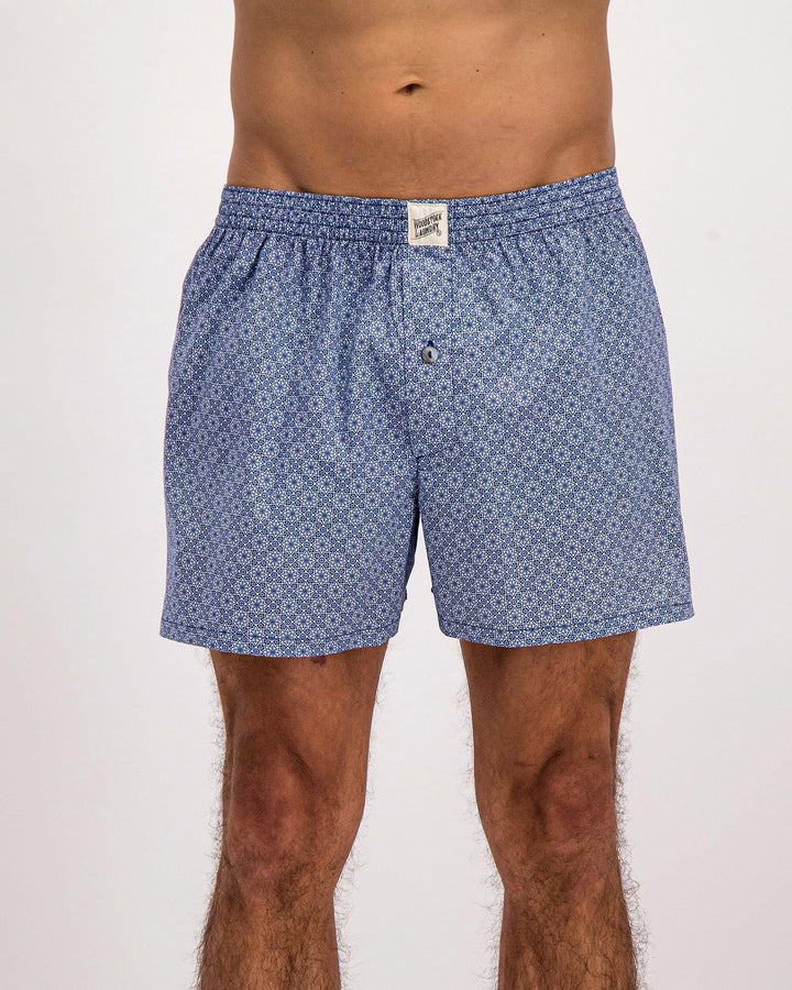 Mens Boxer Shorts - Albert Floral on White Front - Woodstock Laundry