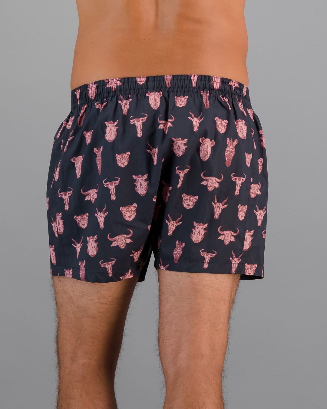 Mens Boxer Shorts Animal Heads Charcoal Back - Woodstock Laundry