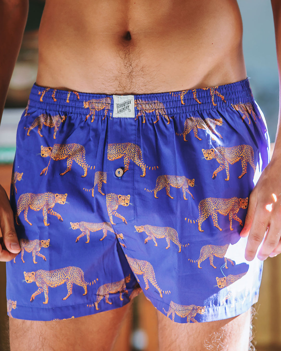 Mens Boxer Shorts Blue Cheetahs Lifestyle - Woodstock Laundry
