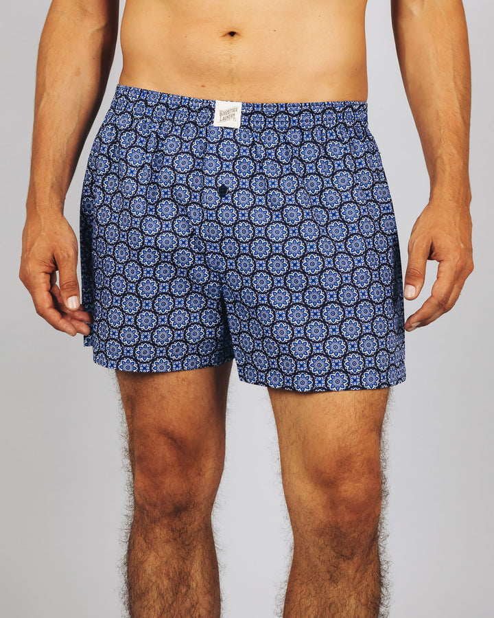 Mens Boxer Shorts - Indigo Floral on Navy