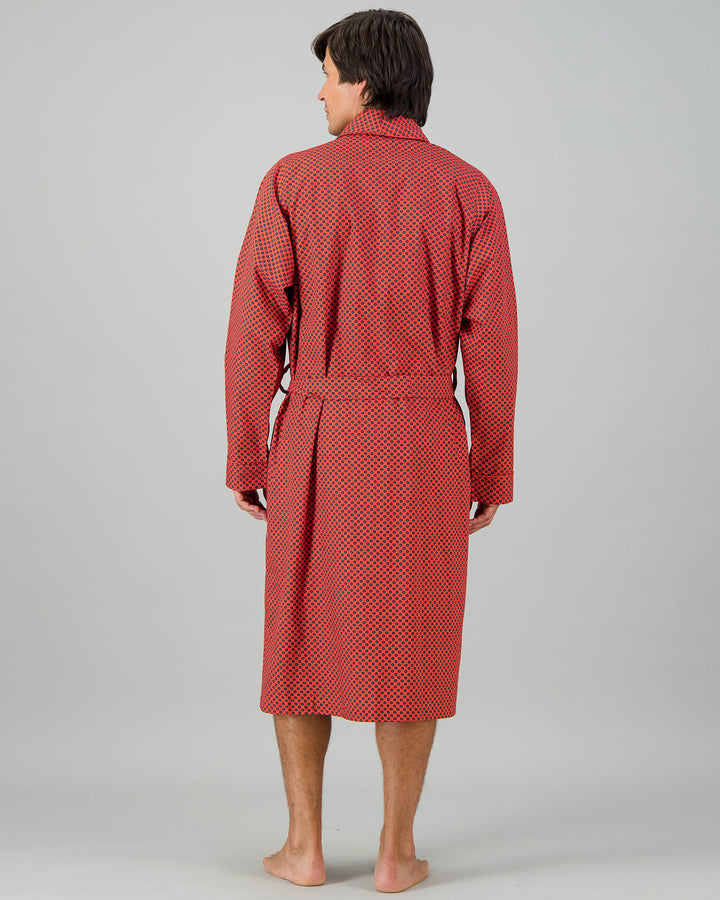 Mens Dressing Gown - Navy Poppy Circles Back - Woodstock Laundry