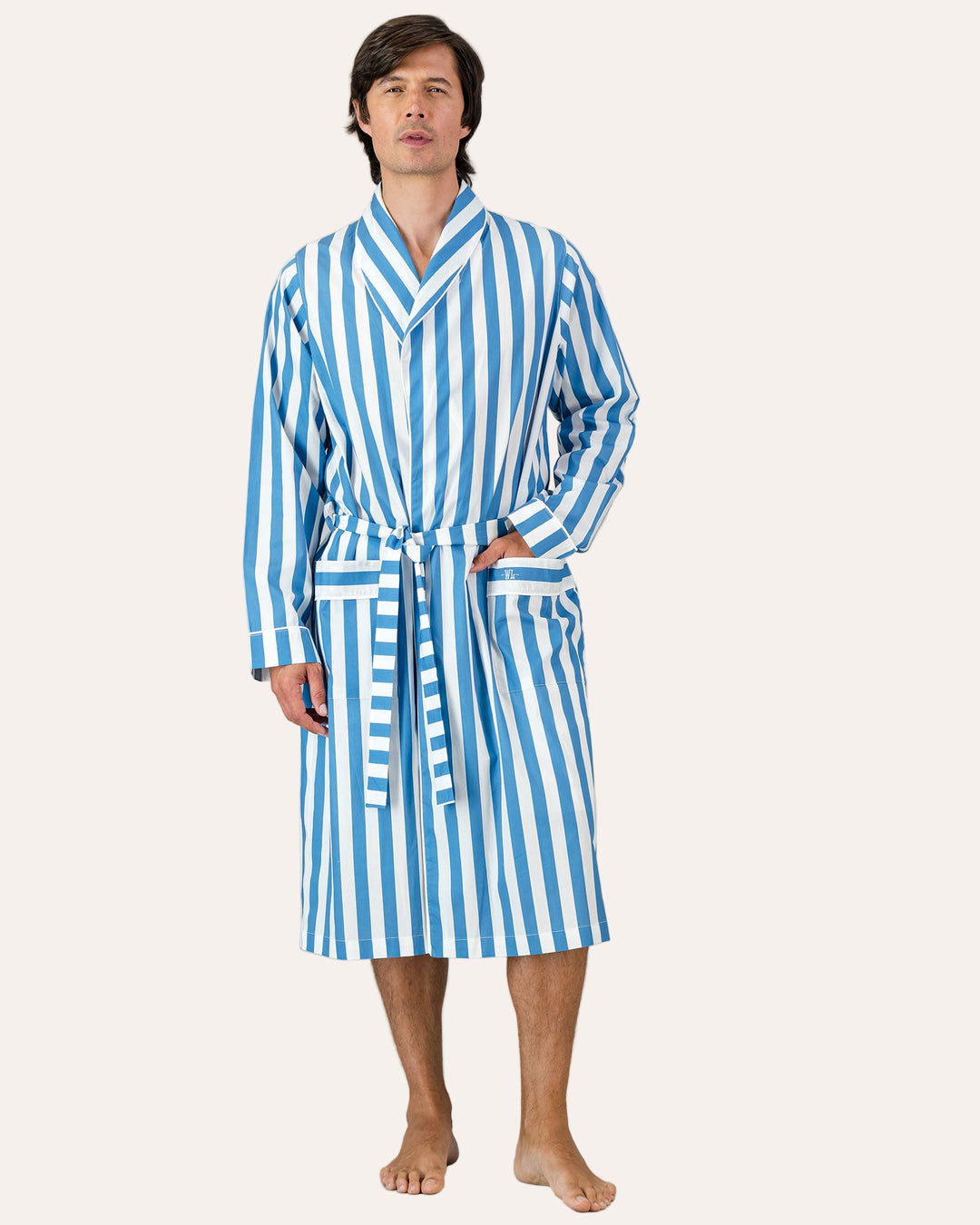 Mens Dressing Gown Beach Stripe on White – Woodstock Laundry SA