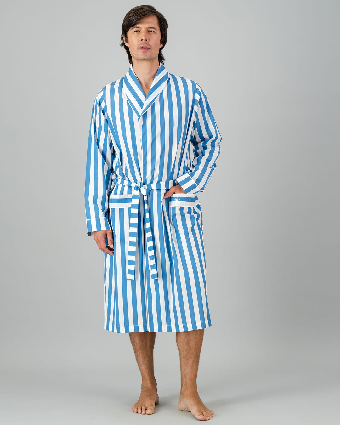 Mens Dressing Gown - Beach Stripe Front - Woodstock Laundry