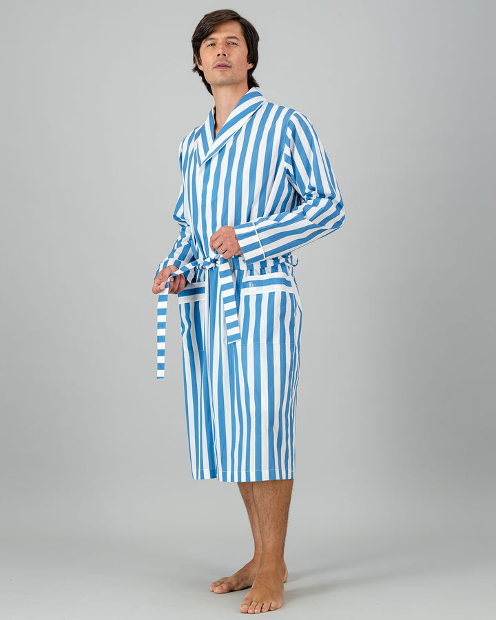 Mens Dressing Gown - Beach Stripe Side - Woodstock Laundry