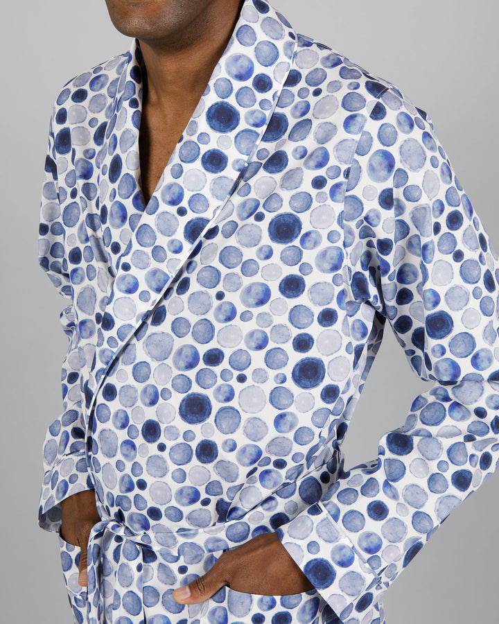 Mens Gown Blue Dots Close - Woodstock Laundry