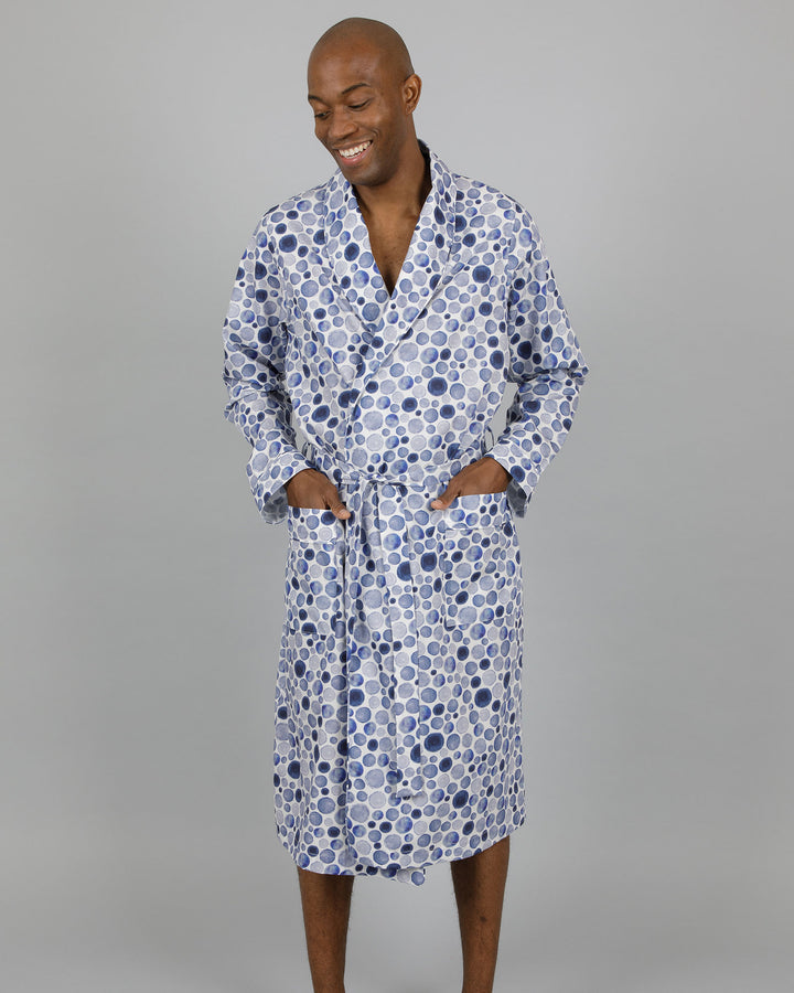 Mens Gown Blue Dots Front - Woodstock Laundry