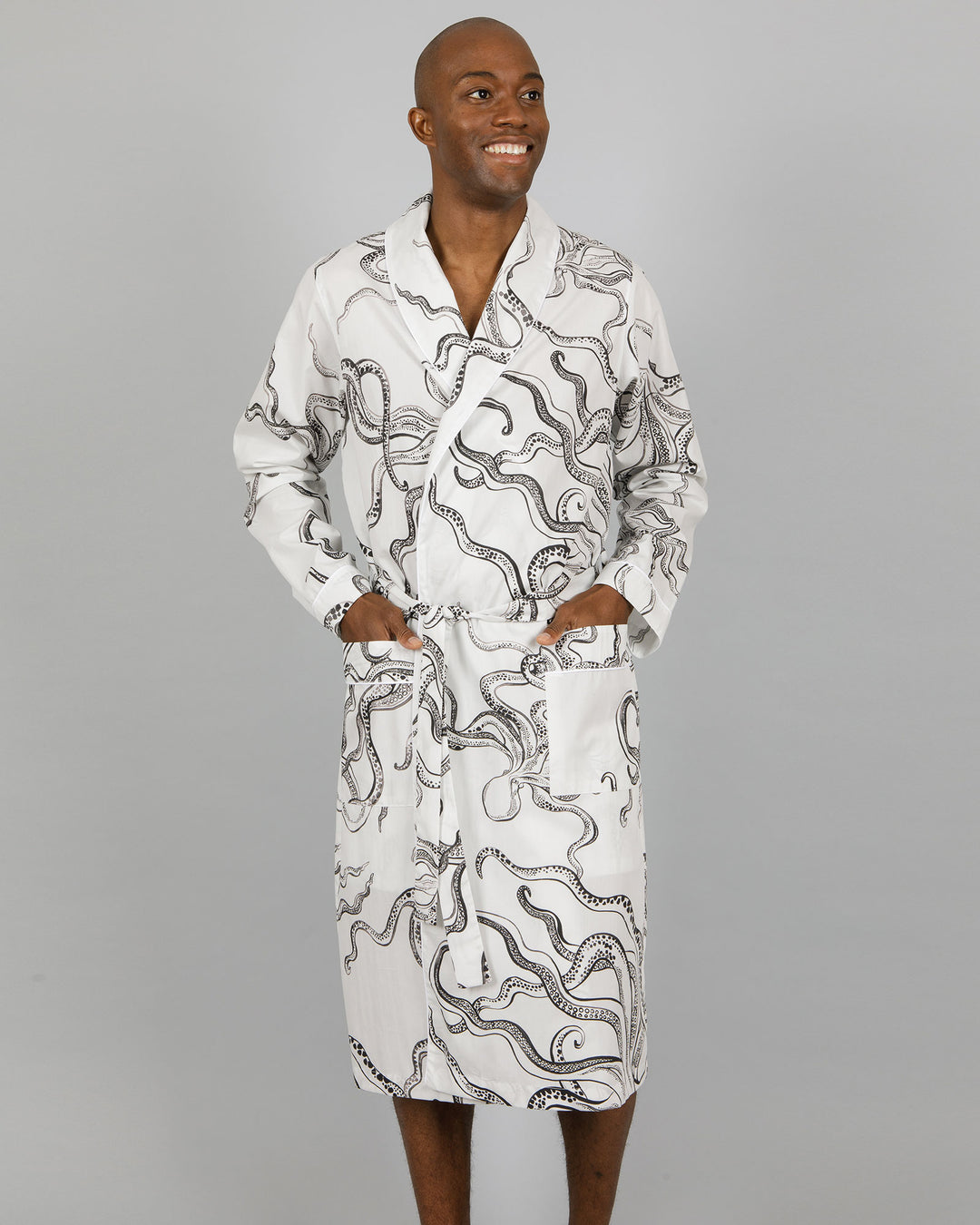 Mens Gown Octopus White Front - Woodstock Laundry