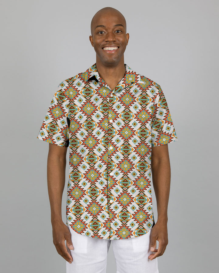 Mens Holiday Shirt - Aztec Off White Front - Woodstock Laundry