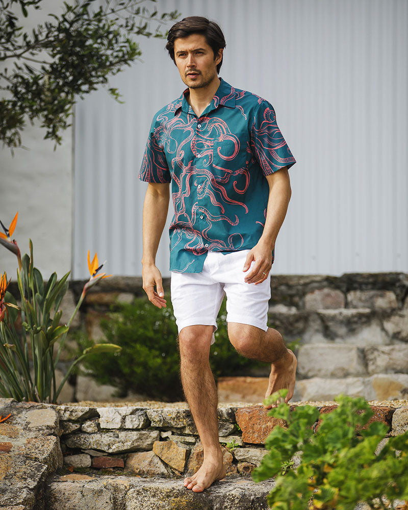 Mens Holiday Shirt Octopus Pink - Woodstock Laundry