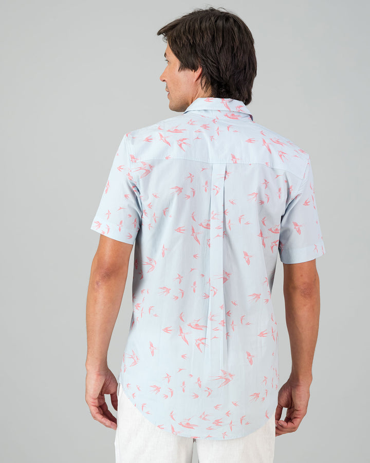 Mens Holiday Shirt - Pink Swallows Back - Woodstock Laundry