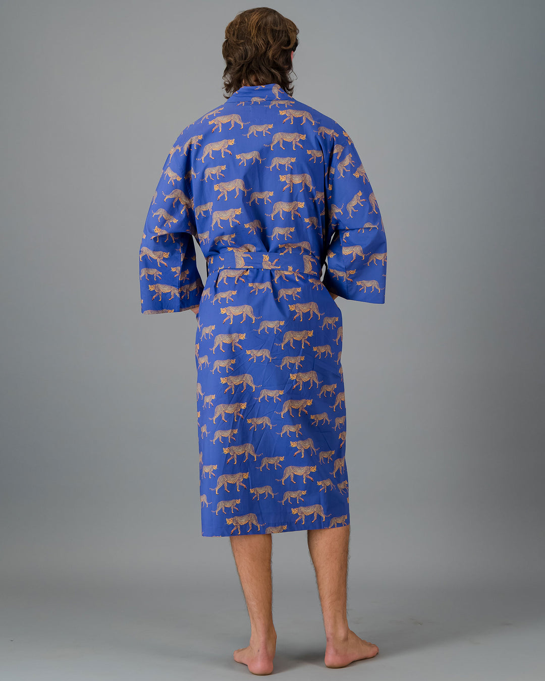 Adults Kimono - Cheetahs on Blue Back - Woodstock Laundry