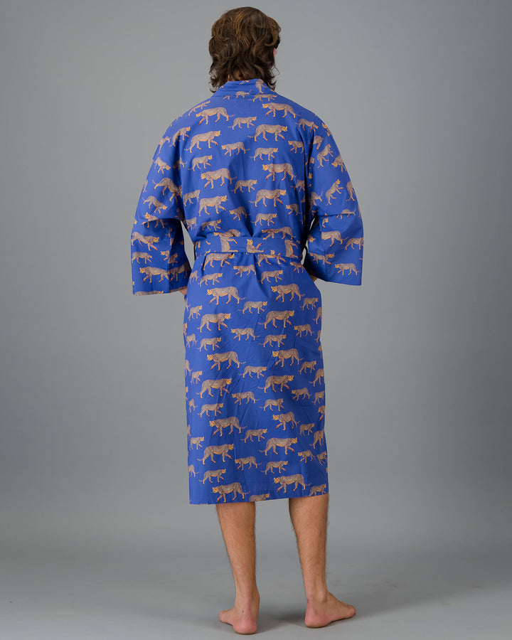 Adults Kimono - Cheetahs on Blue Back - Woodstock Laundry