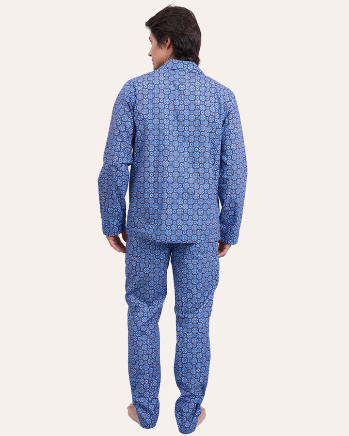 Mens Long Pyjamas - Indigo Floral on Navy