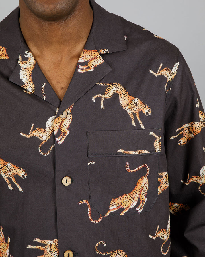 Mens Long Pyjamas Jumping Cheetahs Close - Woodstock Laundry