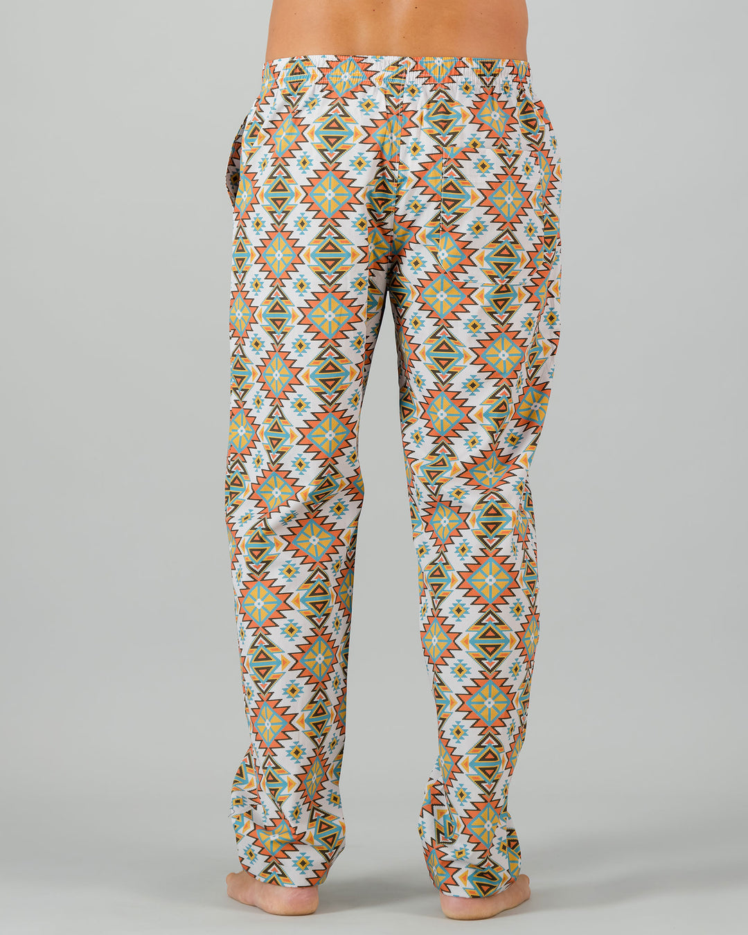 Mens Lounge Pants - Aztec Off White Back - Woodstock Laundry
