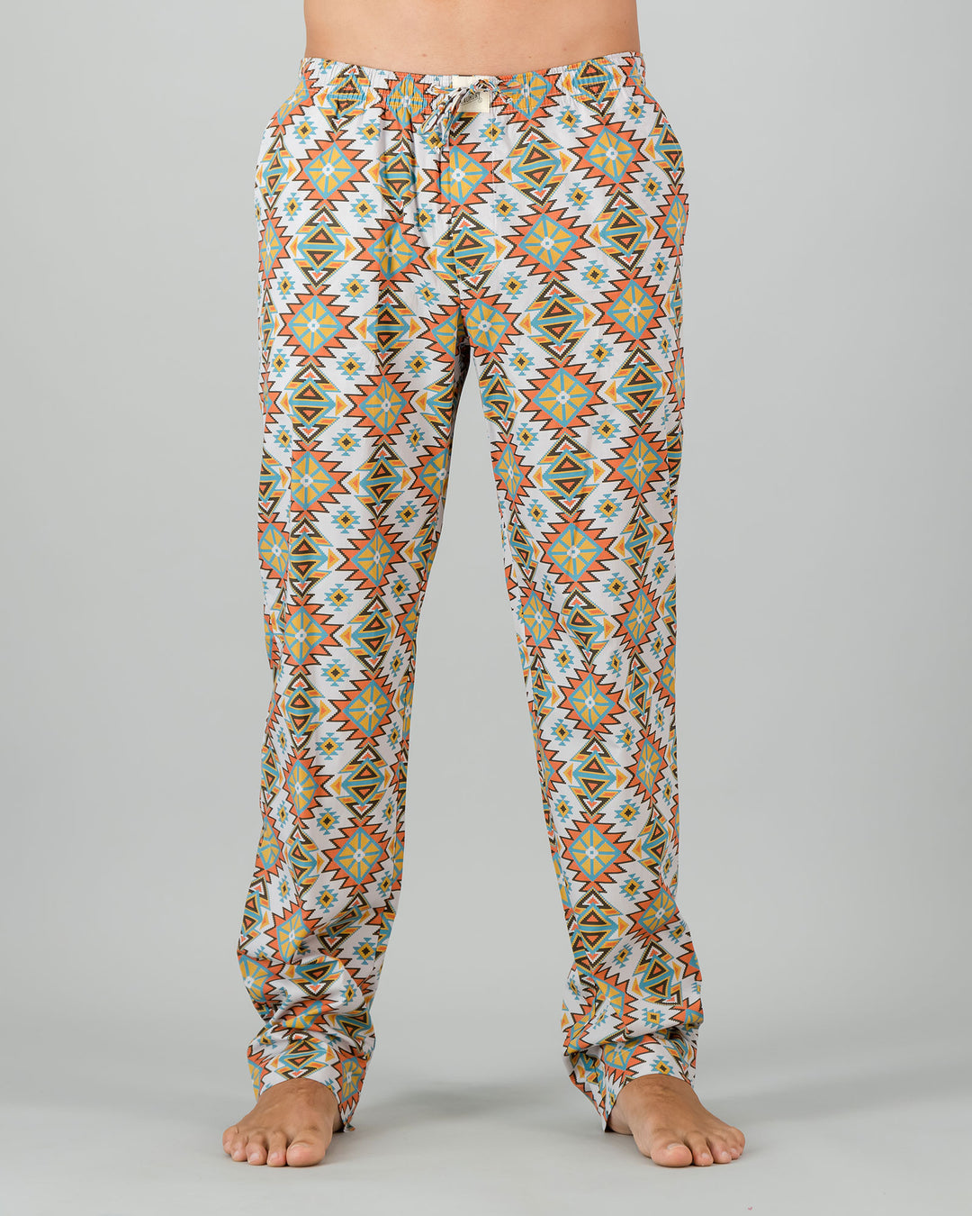 Mens Lounge Pants - Aztec Off White Front - Woodstock Laundry