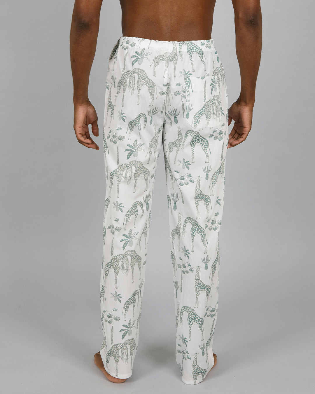 Mens Lounge Pants - Green Giraffes on White