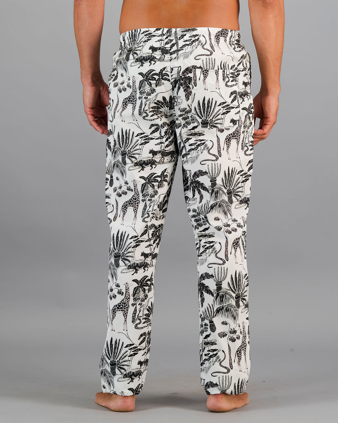 Mens Lounge Pants - Black Mono Safari Back - Woodstock Laundry
