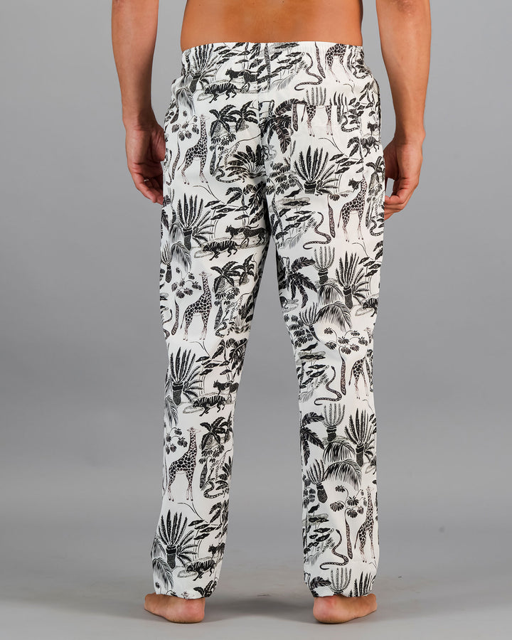 Mens Lounge Pants - Black Mono Safari Back - Woodstock Laundry