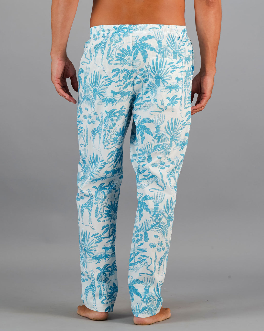Mens Lounge Pants - Blue Mono Safari Back - Woodstock Laundry
